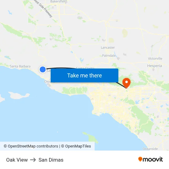 Oak View to San Dimas map