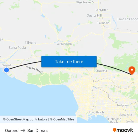 Oxnard to San Dimas map