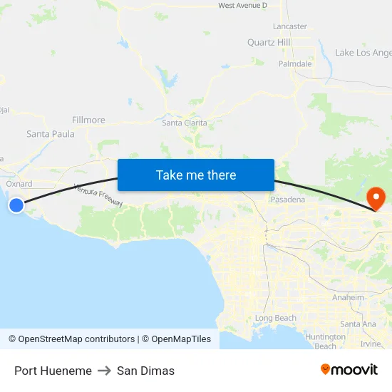 Port Hueneme to San Dimas map
