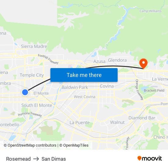 Rosemead to San Dimas map