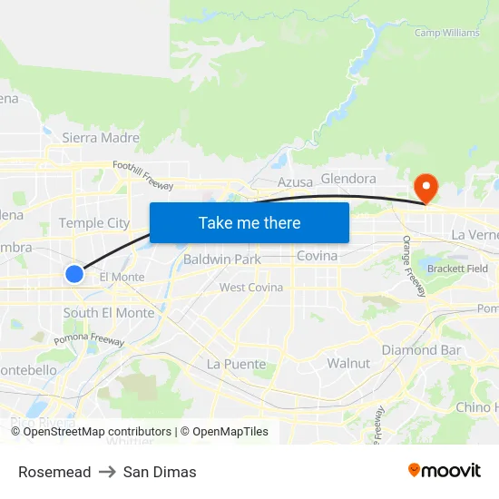 Rosemead to San Dimas map