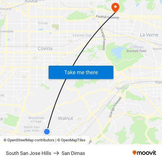 South San Jose Hills to San Dimas map