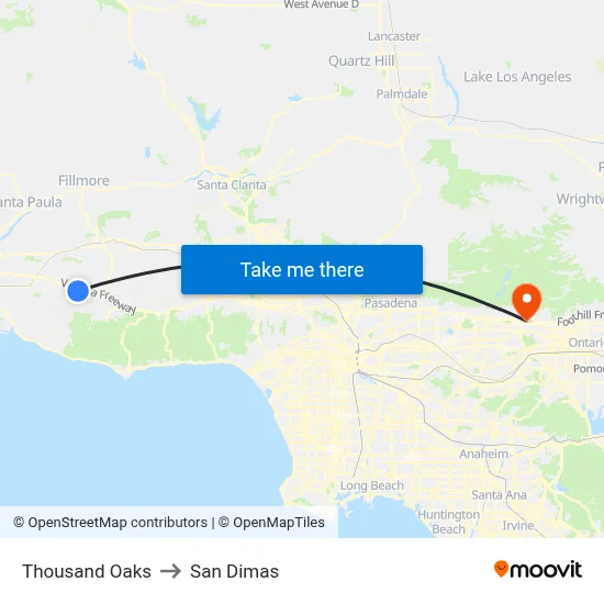 Thousand Oaks to San Dimas map