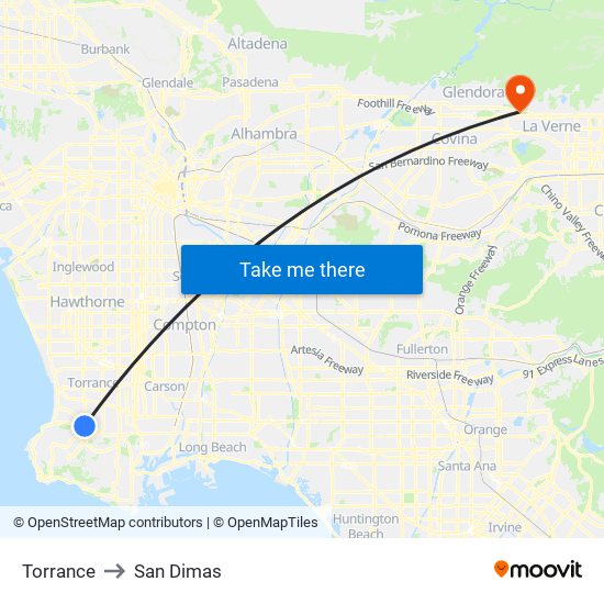 Torrance to San Dimas map