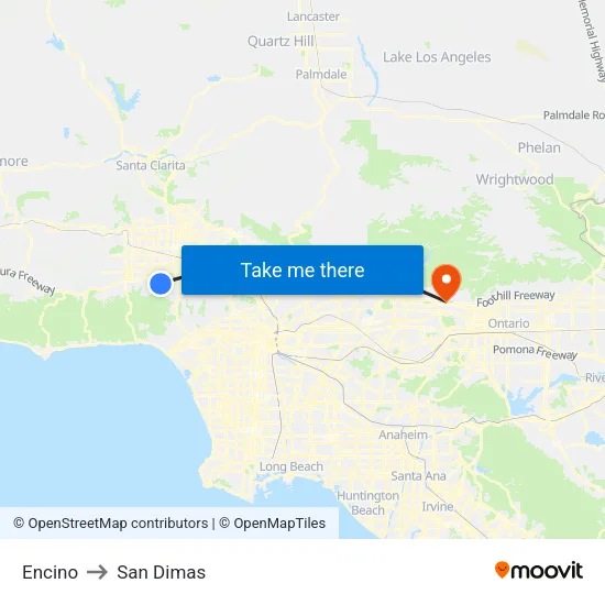 Encino to San Dimas map