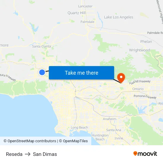Reseda to San Dimas map