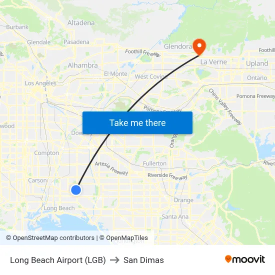 Long Beach Airport (LGB) to San Dimas map