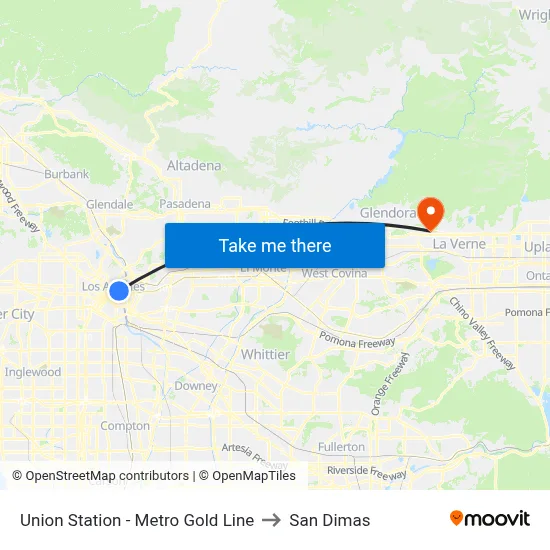 Union Station - Metro Gold Line to San Dimas map