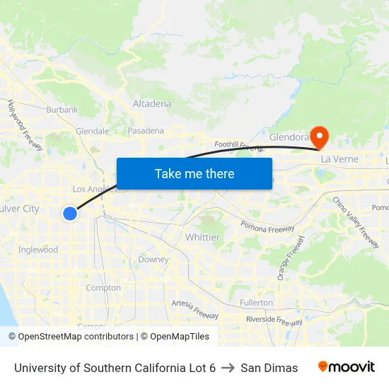 University of Southern California Lot 6 to San Dimas map