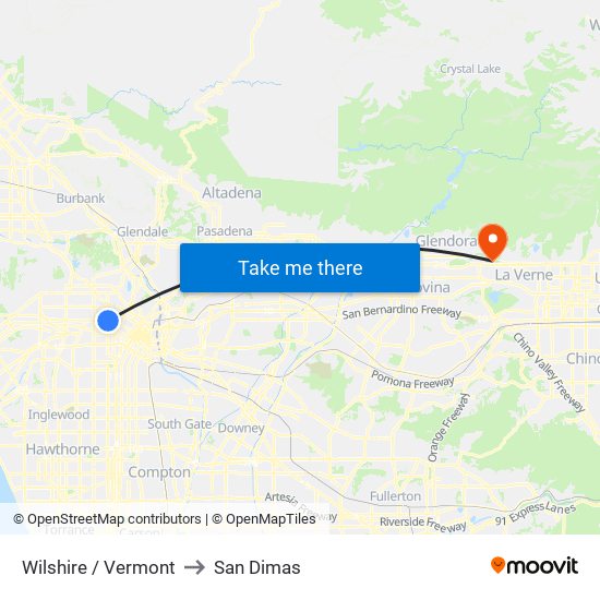 Wilshire / Vermont to San Dimas map