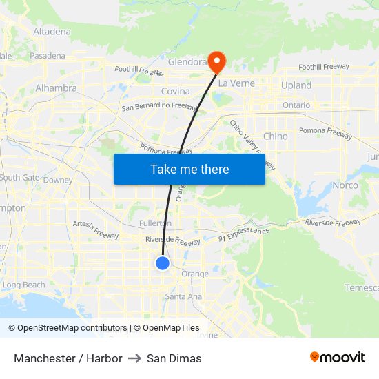 Manchester / Harbor to San Dimas map