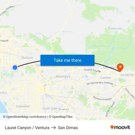 Laurel Canyon / Ventura to San Dimas map
