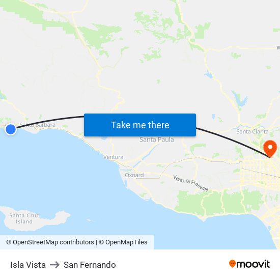 Isla Vista to San Fernando map