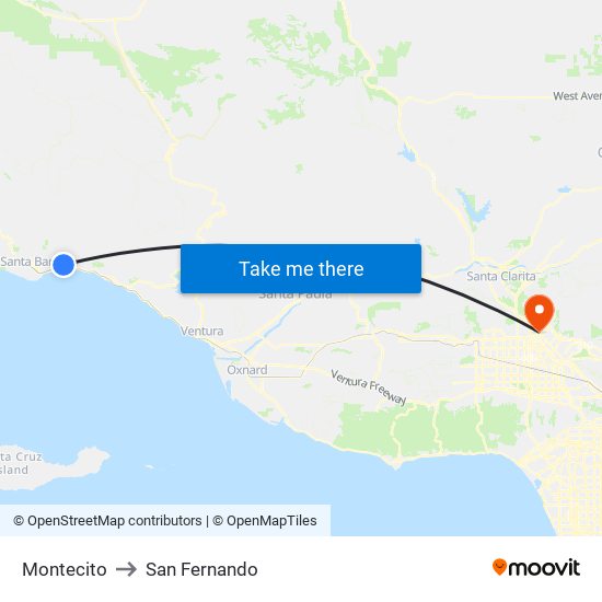 Montecito to San Fernando map