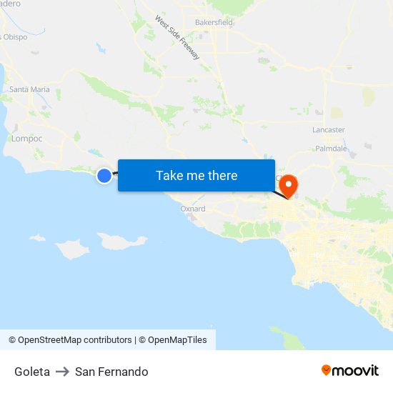 Goleta to San Fernando map