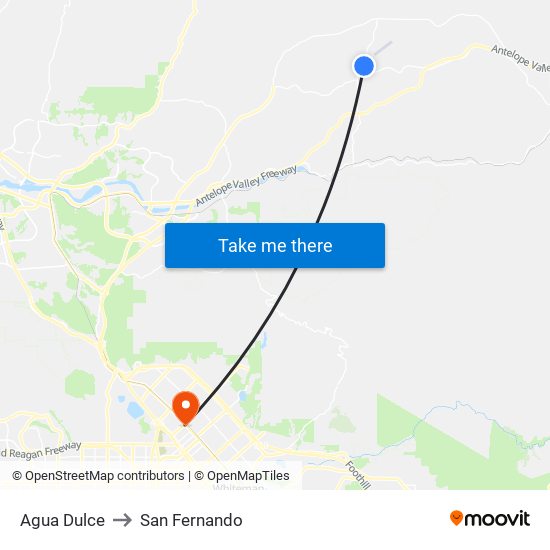 Agua Dulce to San Fernando map