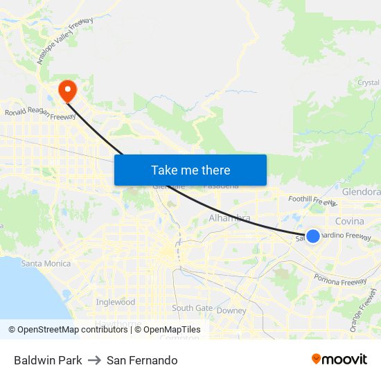 Baldwin Park to San Fernando map