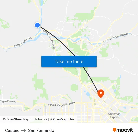 Castaic to San Fernando map