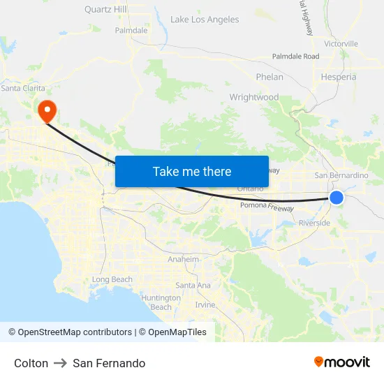 Colton to San Fernando map