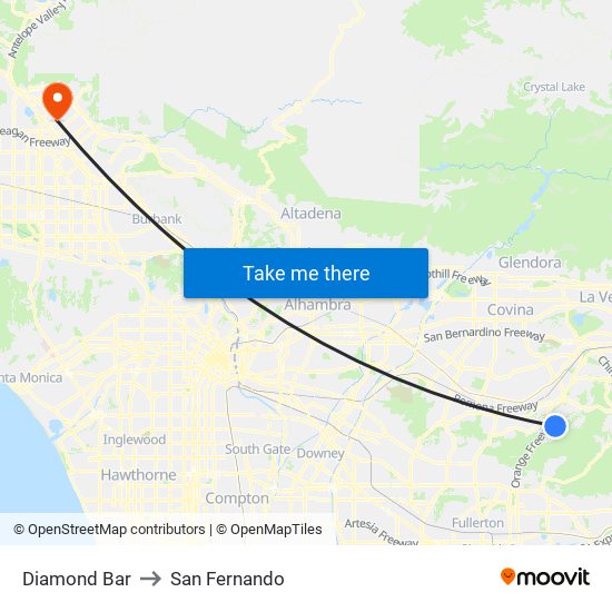 Diamond Bar to San Fernando map