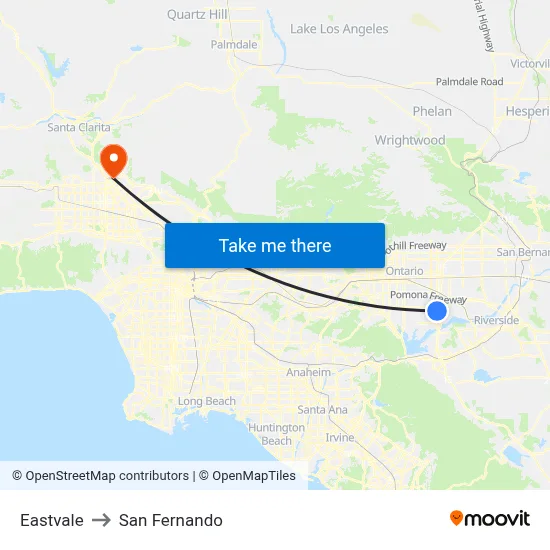 Eastvale to San Fernando map