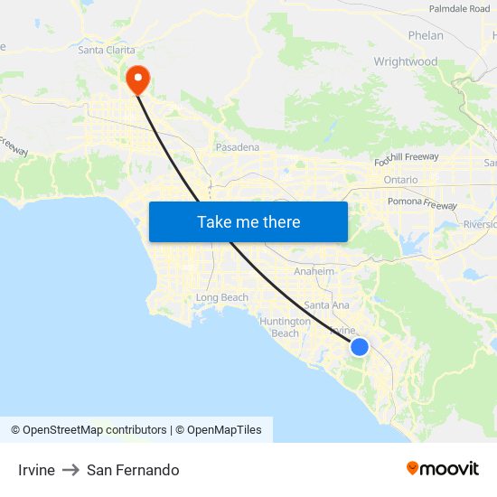 Irvine to San Fernando map