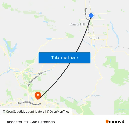 Lancaster to San Fernando map