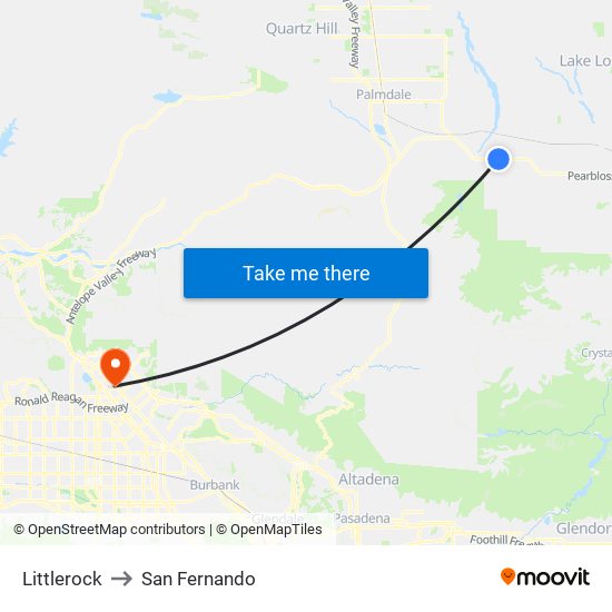 Littlerock to San Fernando map