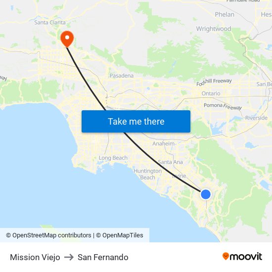 Mission Viejo to San Fernando map