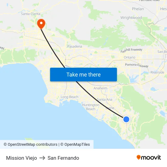Mission Viejo to San Fernando map
