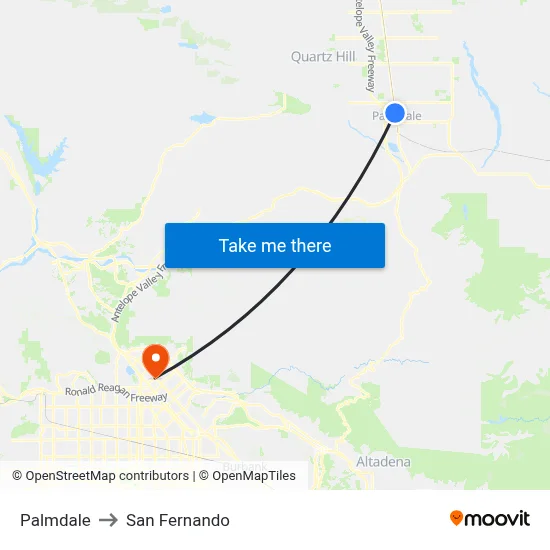 Palmdale to San Fernando map