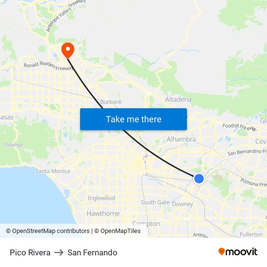 Pico Rivera to San Fernando map