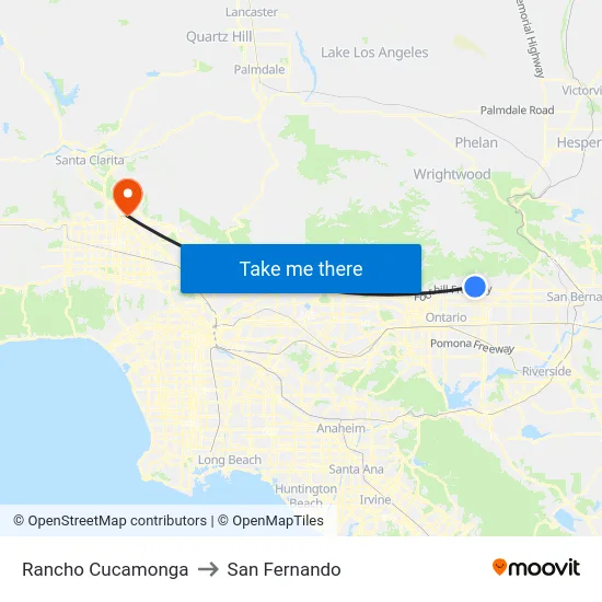 Rancho Cucamonga to San Fernando map