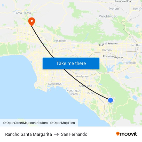 Rancho Santa Margarita to San Fernando map