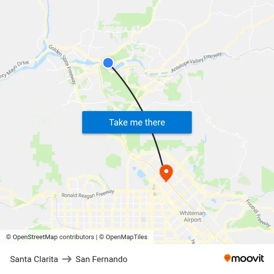 Santa Clarita to San Fernando map