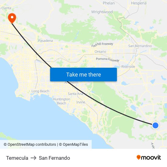 Temecula to San Fernando map