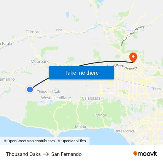 Thousand Oaks to San Fernando map