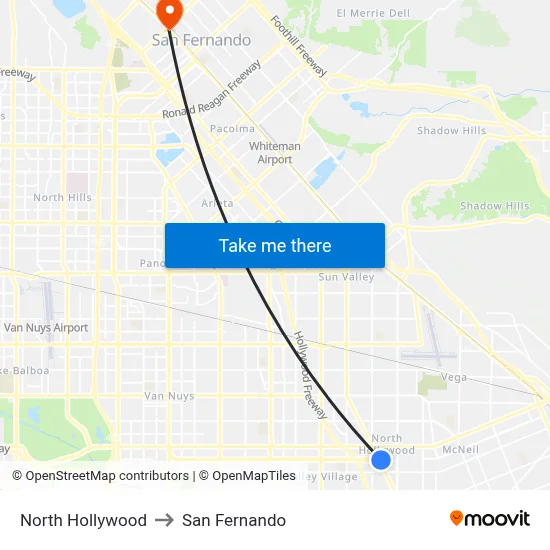 North Hollywood to San Fernando map