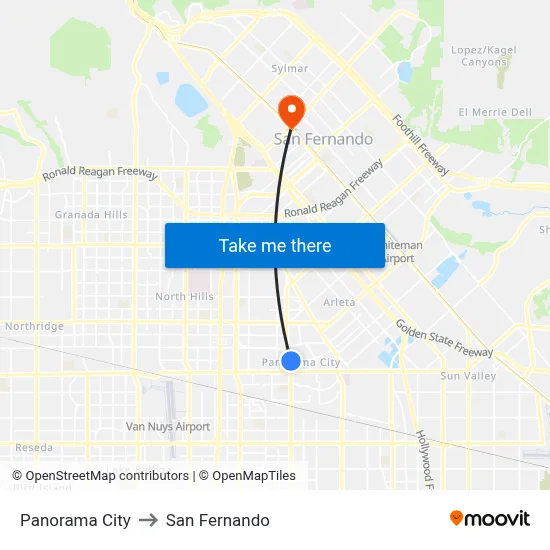Panorama City to San Fernando map