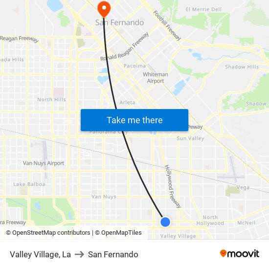 Valley Village, La to San Fernando map