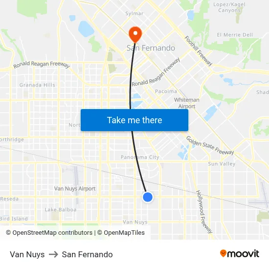 Van Nuys to San Fernando map