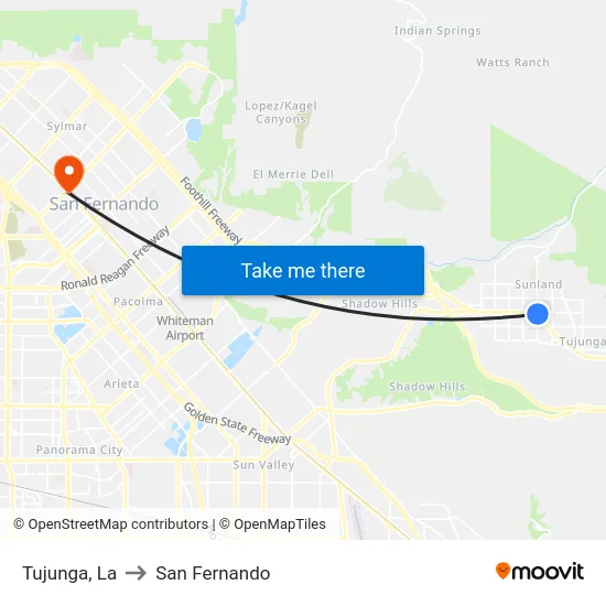 Tujunga to San Fernando map