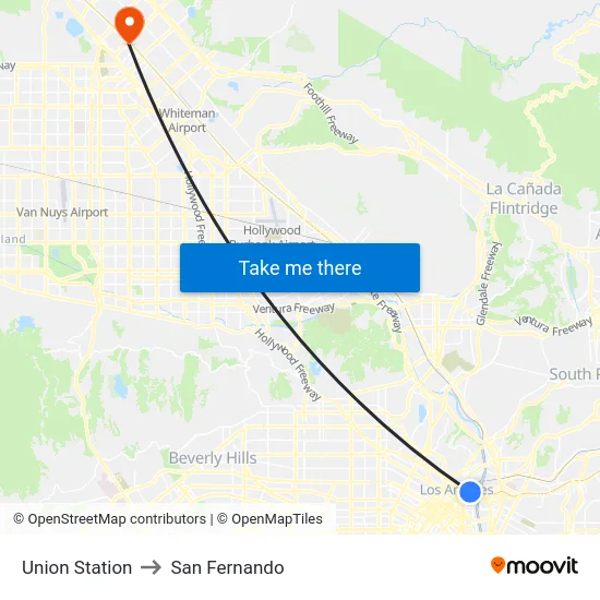 Union Station to San Fernando map