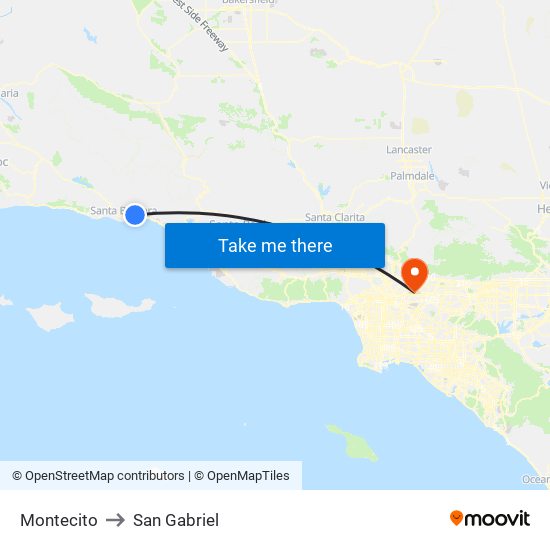 Montecito to San Gabriel map