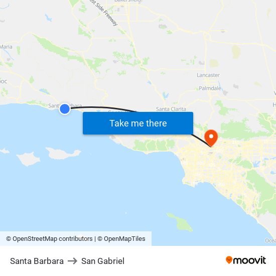 Santa Barbara to San Gabriel map