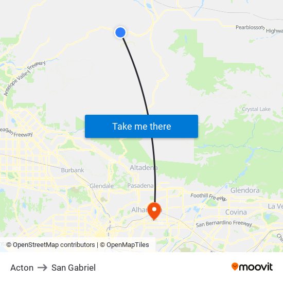 Acton to San Gabriel map