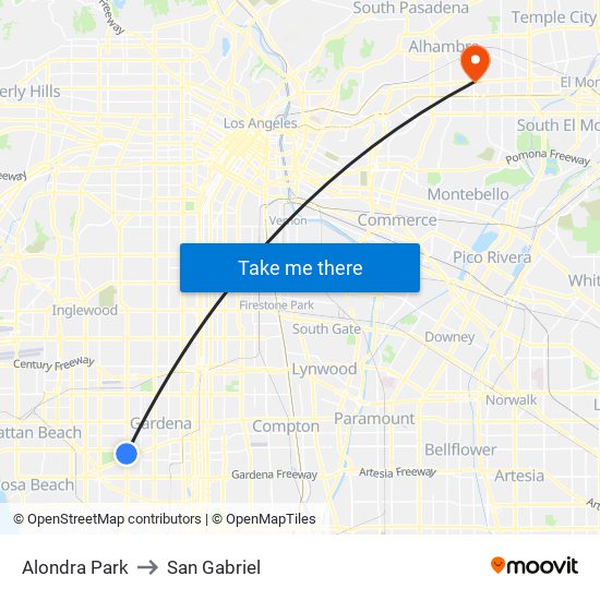 Alondra Park to San Gabriel map