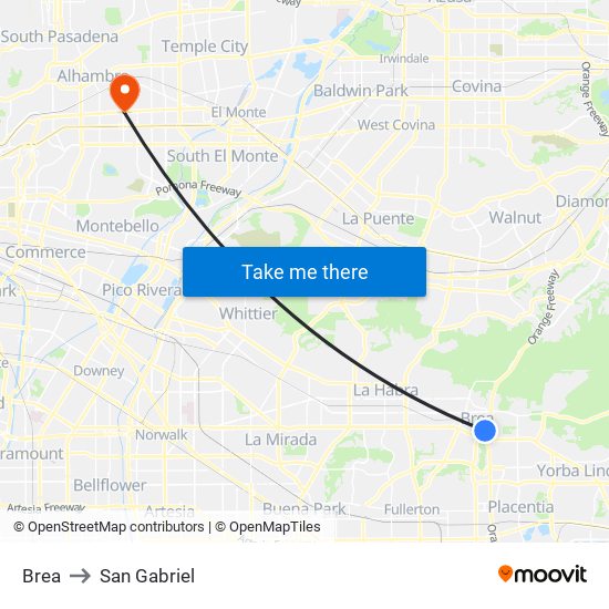 Brea to San Gabriel map