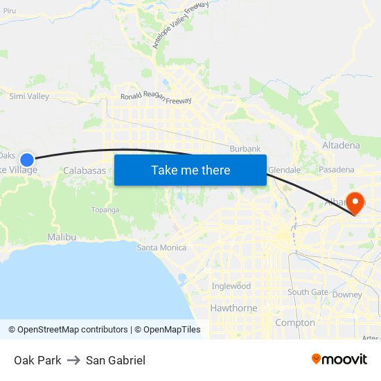 Oak Park to San Gabriel map