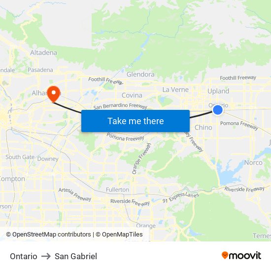 Ontario to San Gabriel map